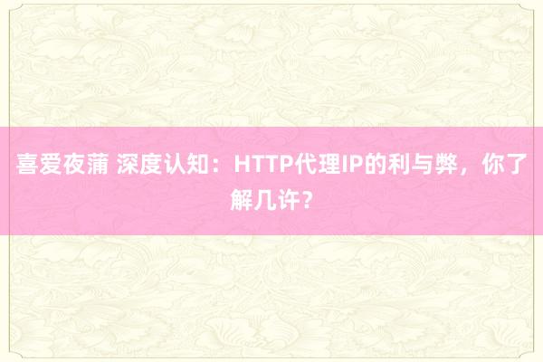 喜爱夜蒲 深度认知：HTTP代理IP的利与弊，你了解几许？