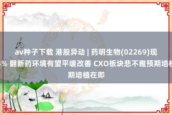 av种子下载 港股异动 | 药明生物(02269)现涨超4% 翻新药环境有望平缓改善 CXO板块悲不雅预期培植在即